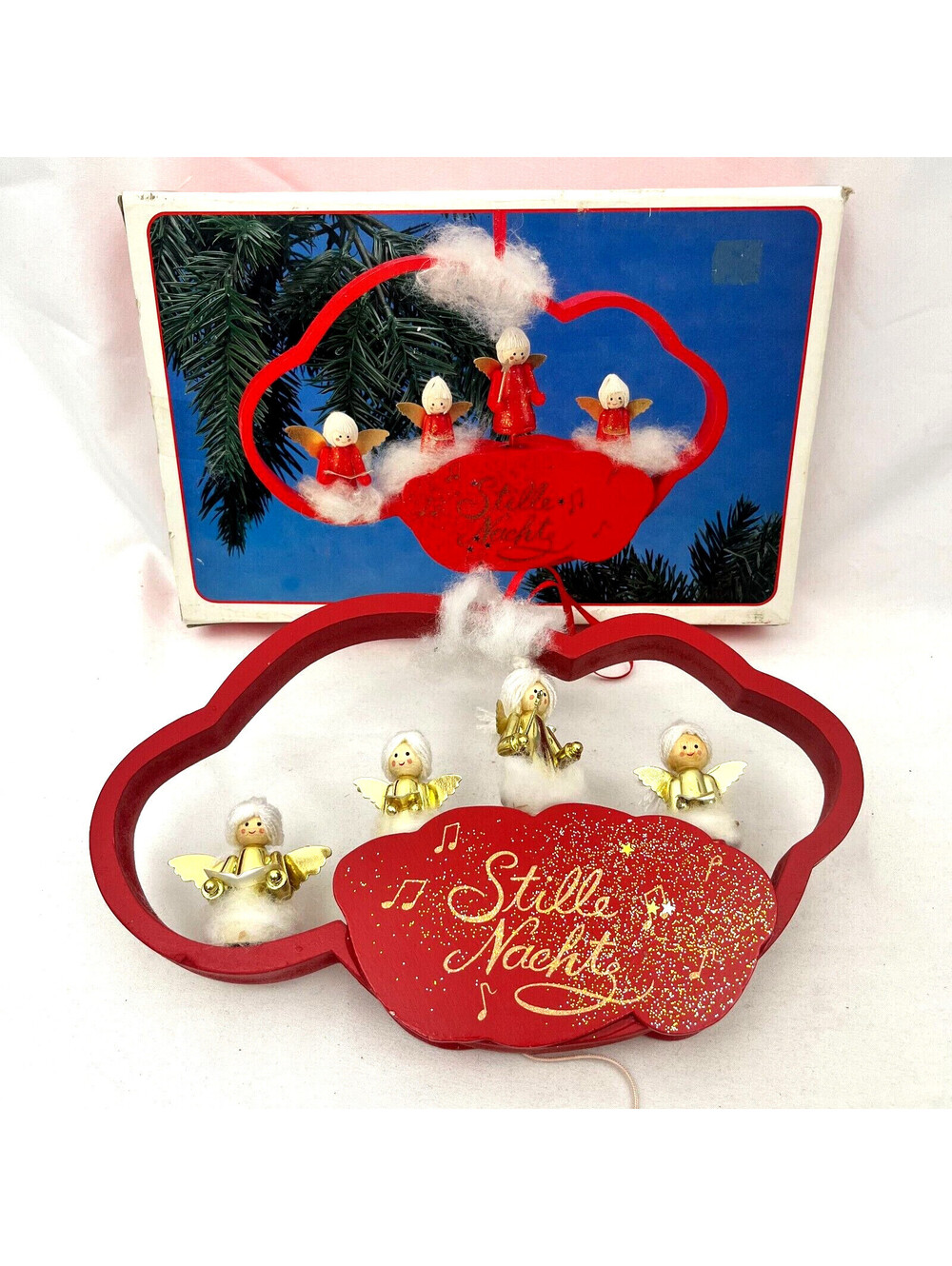 German Silent Night Angels Music Box Christmas Tree Wall Decoration Stille Nacht
